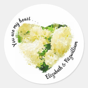 You are my heart . . . White Annabelle Hydrangeas Classic Round Sticker