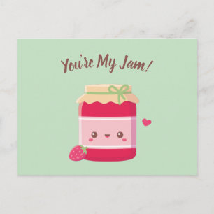 You Are My Jam, Cute Strawberry Jam Valentines Day Postcard