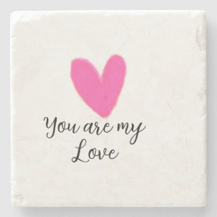 you are my love pink red heart watercolor kidretro stone coaster