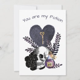 You Are My Potion Gothic Valentine's Skull Bottle Holiday Card