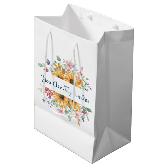 You Are My Sunshine and Sunflower Quote Medium Gift Bag (Front Angled)