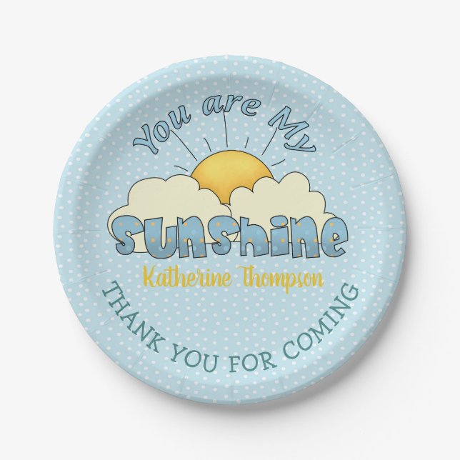 You Are My Sunshine Baby Boy Shower  Paper Plate (Front)