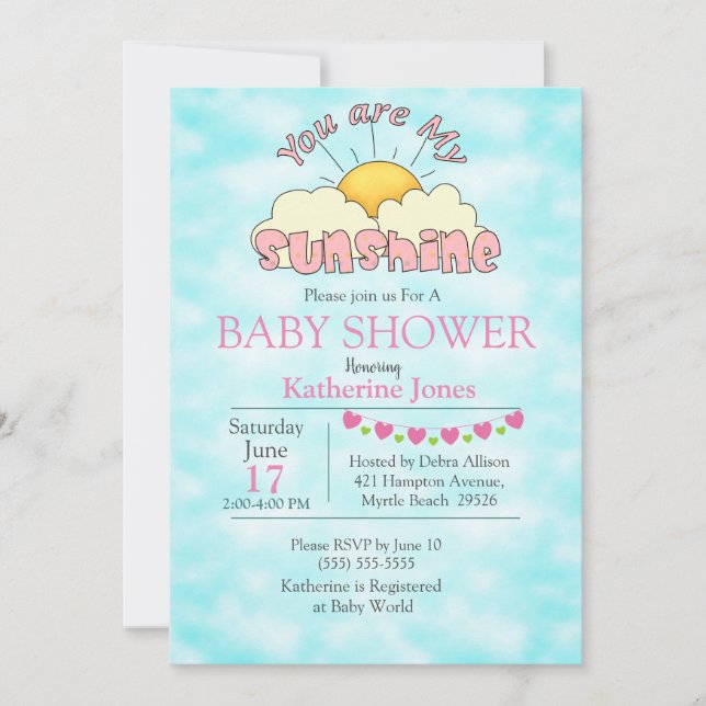 You Are My Sunshine Baby Girl Shower Invitation (Front)