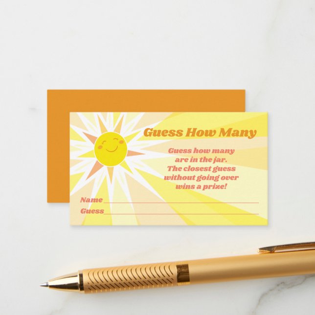 You are my Sunshine Baby Shower Guessing Game Enclosure Card (Front/Back In Situ)