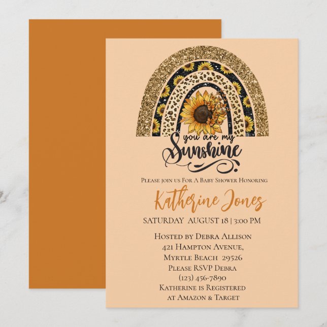 You Are My Sunshine Baby Shower Invitation (Front/Back)