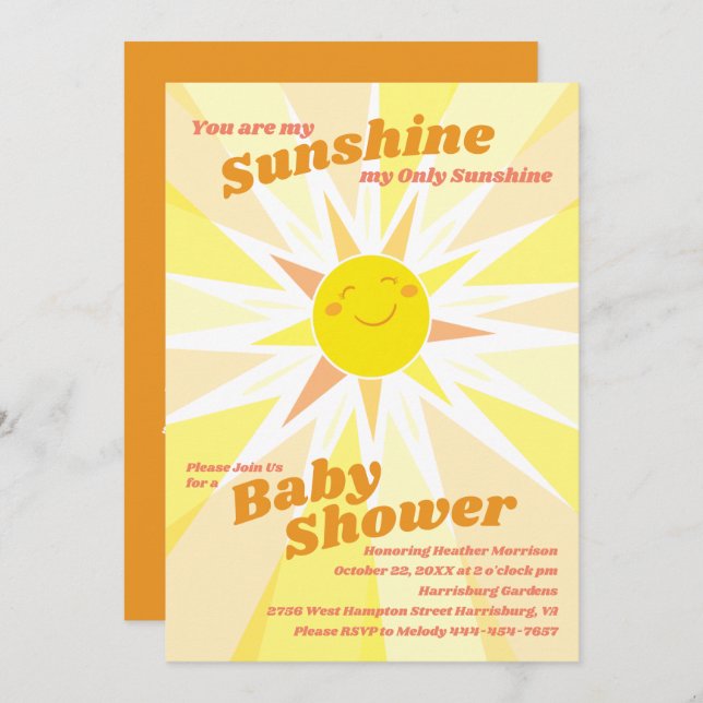 You are My Sunshine Baby Shower Invitation (Front/Back)