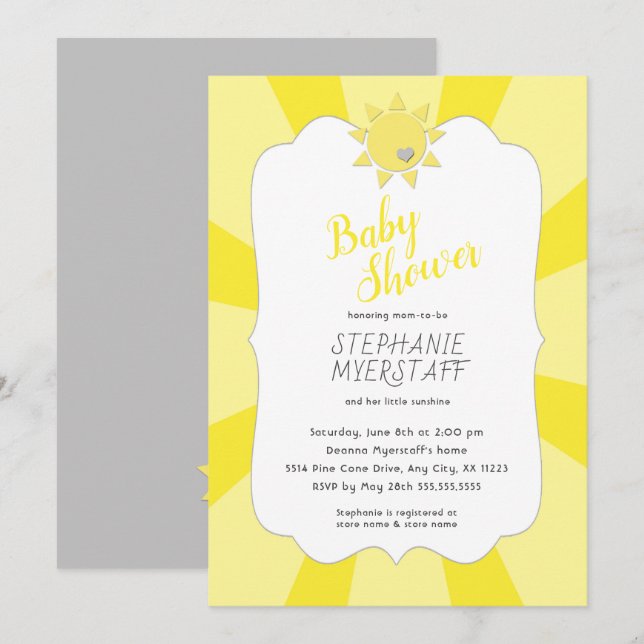 You are my sunshine baby shower, neutral gender invitation (Front/Back)