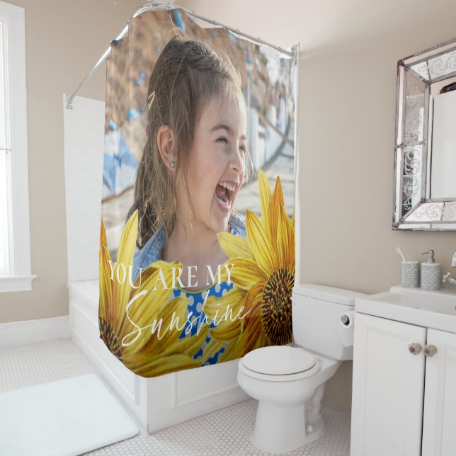 You Are My Sunshine Bright Yellow Sunflower Photo  Shower Curtain (In Situ)