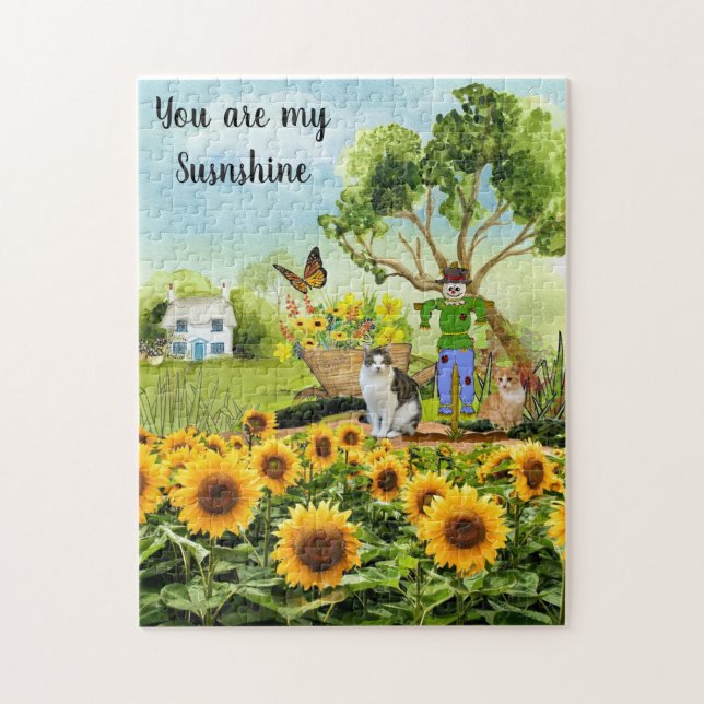You Are My Sunshine Cats and Sunflowers Jigsaw Puzzle (Vertical)