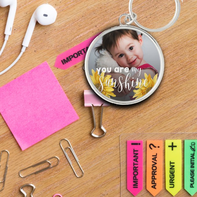 You Are My Sunshine Cute Yellow Sunflower Photo Key Ring (You Are My Sunshine Cute Yellow Sunflower Photo Keychain)