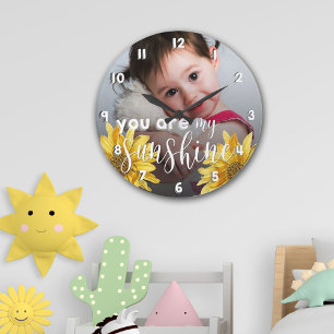 You Are My Sunshine Cute Yellow Sunflower Photo Large Clock
