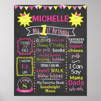 You Are My Sunshine First Birthday Chalkboard Poster