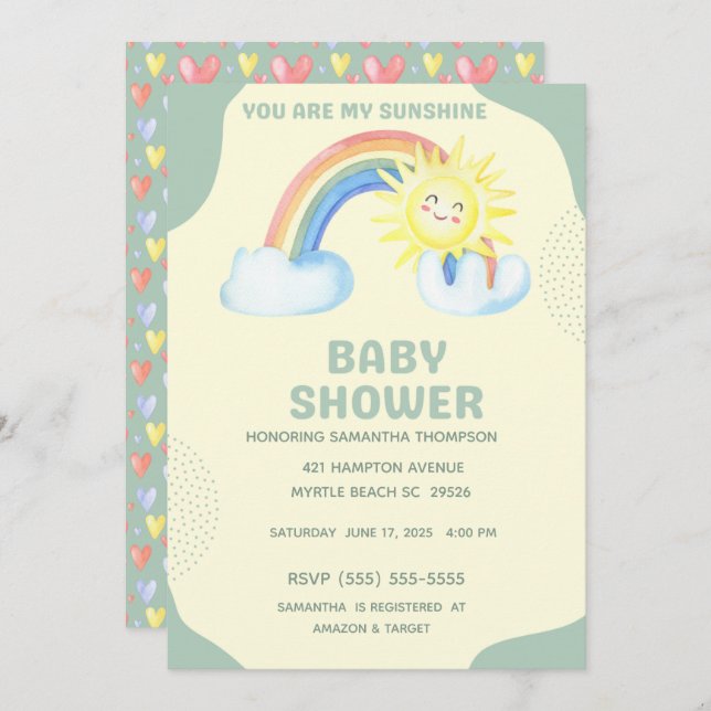  You Are My Sunshine Gender Neutral Baby Shower Invitation (Front/Back)