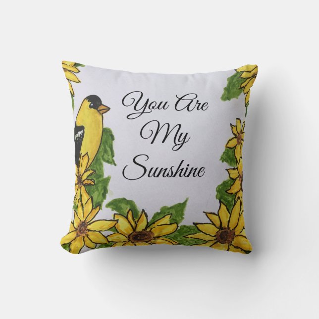 You Are My Sunshine Happy Bird Sunflowers Cushion (Front)