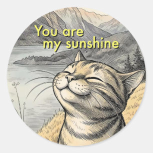 You Are My Sunshine Happy Cat Envelope, Package Classic Round Sticker