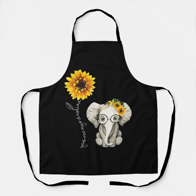 You Are My Sunshine Hippie Sunflower Elephant Apron (Front)