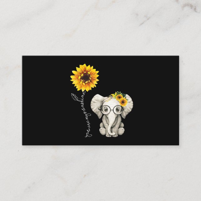 You Are My Sunshine Hippie Sunflower Elephant Business Card (Front)