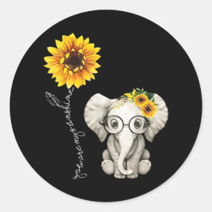 You Are My Sunshine Hippie Sunflower Elephant Classic Round Sticker