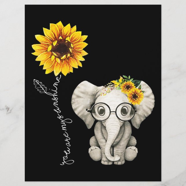 You Are My Sunshine Hippie Sunflower Elephant Custom Letterhead (Front)