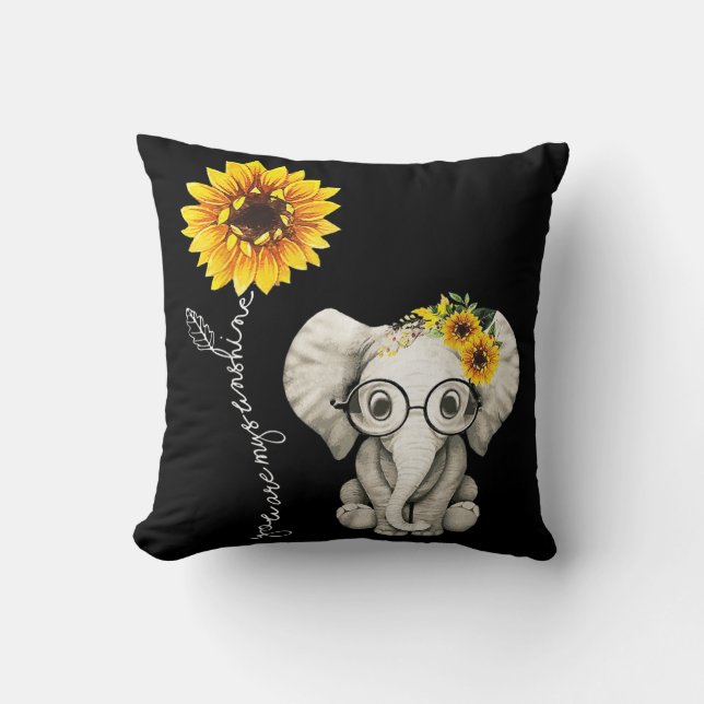You Are My Sunshine Hippie Sunflower Elephant Gift Cushion (Front)