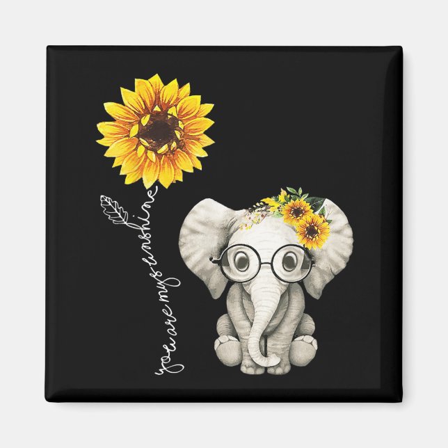 You Are My Sunshine Hippie Sunflower Elephant Gift Magnet (Front)