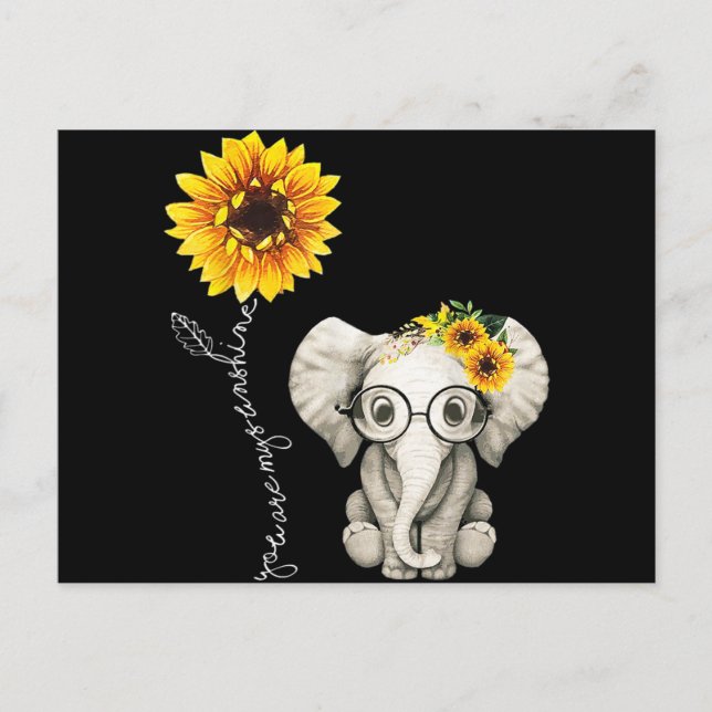 You Are My Sunshine Hippie Sunflower Elephant Holiday Postcard (Front)