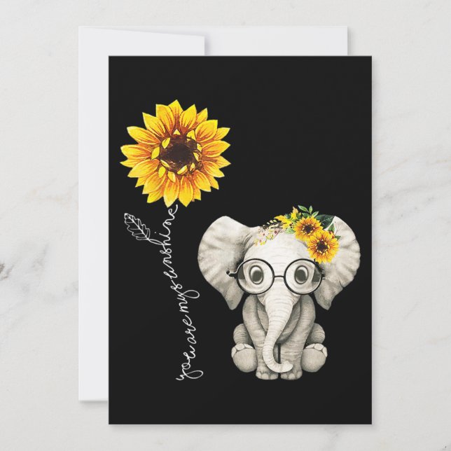 You Are My Sunshine Hippie Sunflower Elephant Invitation (Front)