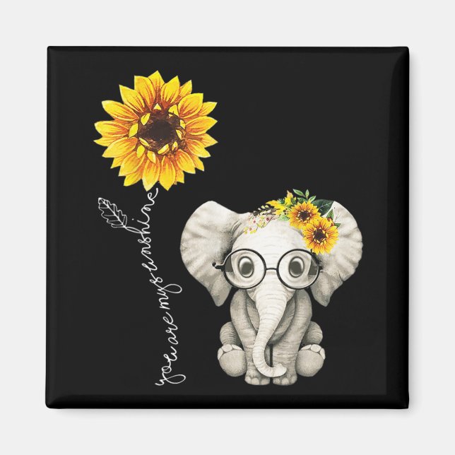 You Are My Sunshine Hippie Sunflower Elephant Magnet (Front)