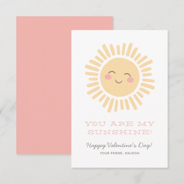 You are my Sunshine Kids Classroom Valentine Day Card (Front/Back)