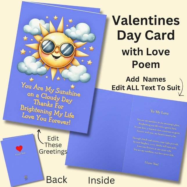 You Are My Sunshine & Love Poem on a Valentines Card (Creator Uploaded)