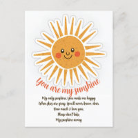 You are my sunshine lyrics greeting card