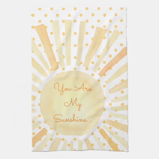 You Are My Sunshine Orange Yellow White Polkadots Tea Towel (Vertical)