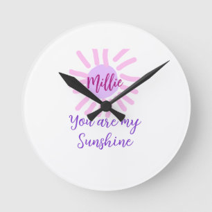 you are my sunshine purple pink pastel sun rays mo round clock