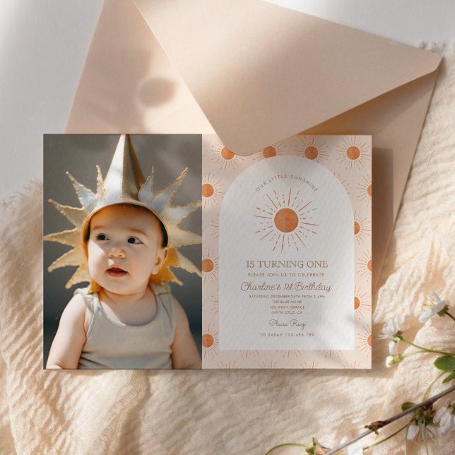 You are my Sunshine Sun Retro Minimal 1st Birthday Invitation (Creator Uploaded)