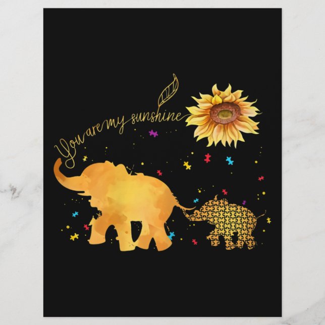 You Are My Sunshine Sunflower Elephant Autism Custom Letterhead (Front)