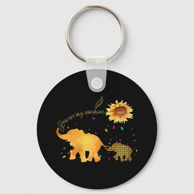 You Are My Sunshine Sunflower Elephant Autism Key Ring (Front)