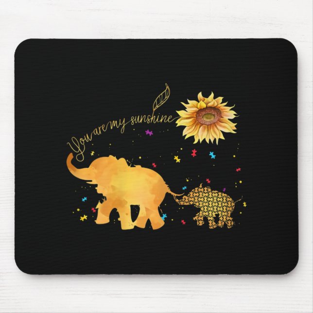 You Are My Sunshine Sunflower Elephant Autism Mouse Pad (Front)
