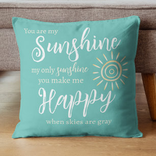 You Are My Sunshine Teal Blue with Sun White Dots Cushion