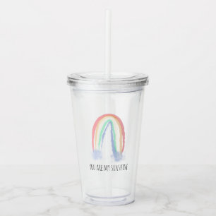 You are my sunshine watercolor painted rainbow acrylic tumbler