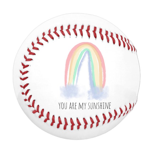 You are my sunshine watercolor painted rainbow   baseball (Front Left)