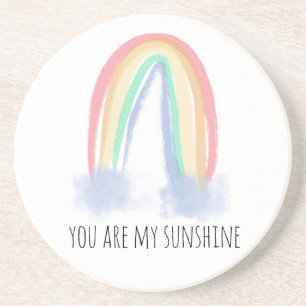 You are my sunshine watercolor painted rainbow   coaster