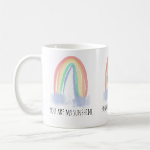 You are my sunshine watercolor painted rainbow coffee mug