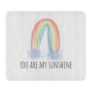 You are my sunshine watercolor painted rainbow cutting board