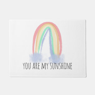 You are my sunshine watercolor painted rainbow  doormat