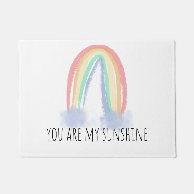 You are my sunshine watercolor painted rainbow  doormat (Front)