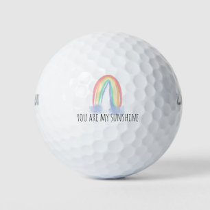 You are my sunshine watercolor painted rainbow  golf balls