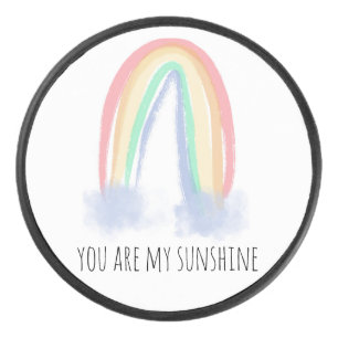 You are my sunshine watercolor painted rainbow   hockey puck