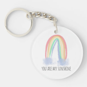 You are my sunshine watercolor painted rainbow  key ring