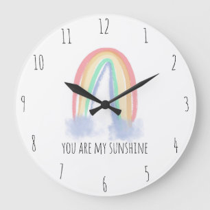 You are my sunshine watercolor painted rainbow  large clock