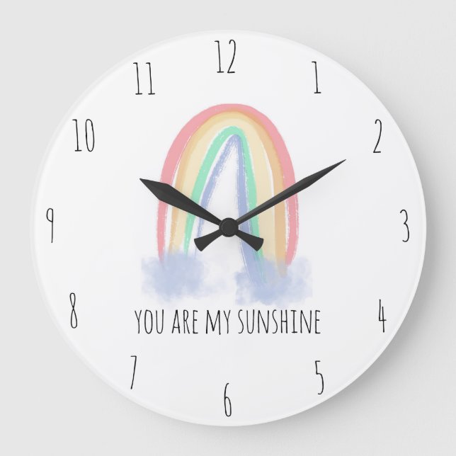 You are my sunshine watercolor painted rainbow  large clock (Front)